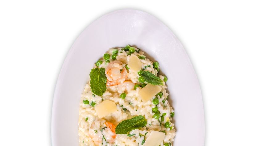 Erbsen Risotto mit Crevetten